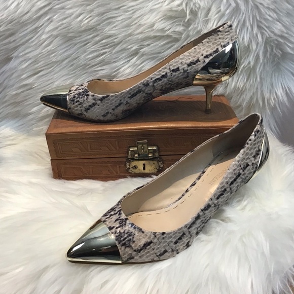 Enzo Angiolini Casiano faux snakeskin/gold Toes/Heels kitten heel size 10 - Picture 1 of 11